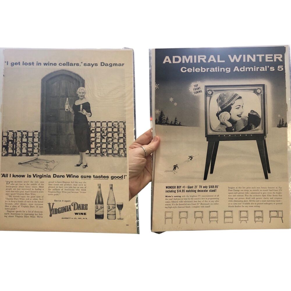 Vintage 1950s Magazine Ad: Virginia Dare Wine & Admiral Television ad; Holiday